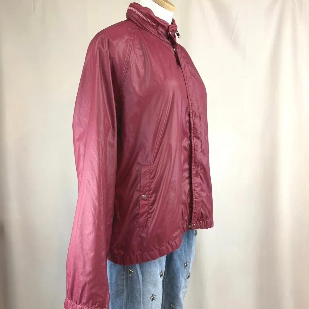 Vintage SEARS Mens L Jacket‎ Burgundy Windbreaker Hood Ripstop Dad Norm Gorp 80s